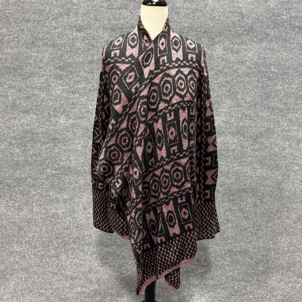 Knox Rose Cardigan Sweater Womens Medium Purple Black Aztec Open Front Knit Boho